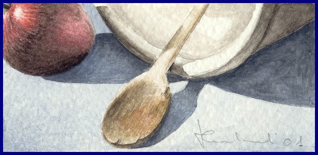 Mela, mestolo e vaso rovesciato